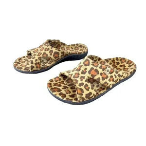 Spenco Slides Size 8 B Kholo Visa Orthotic Slipper Sandal Tan Leopard Terry